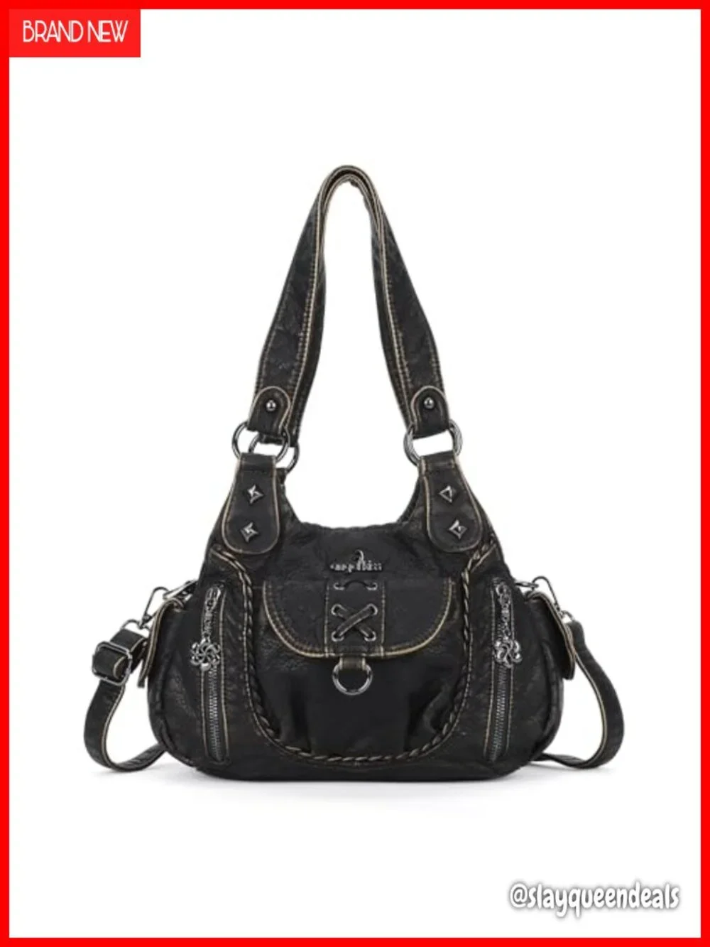 Vegan Leather Hobo Shoulder Bag Multi-Pocket Crossbody Tote for Women